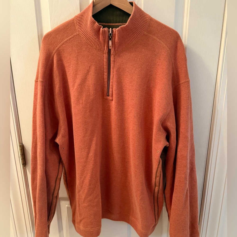 🌴Tommy Bahama 1/4 Zip Pullover orange green reversible warm sweatshirt size lg